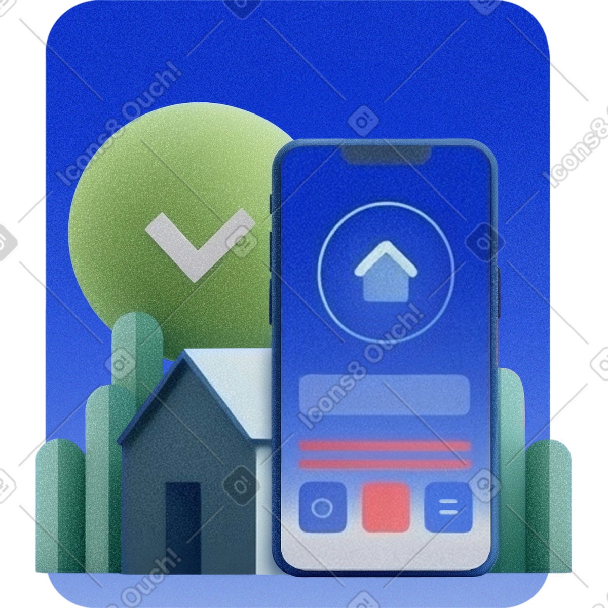 Mobile phone controlling house, Smart home automation illustration in Grainy style download in PNG, SVG