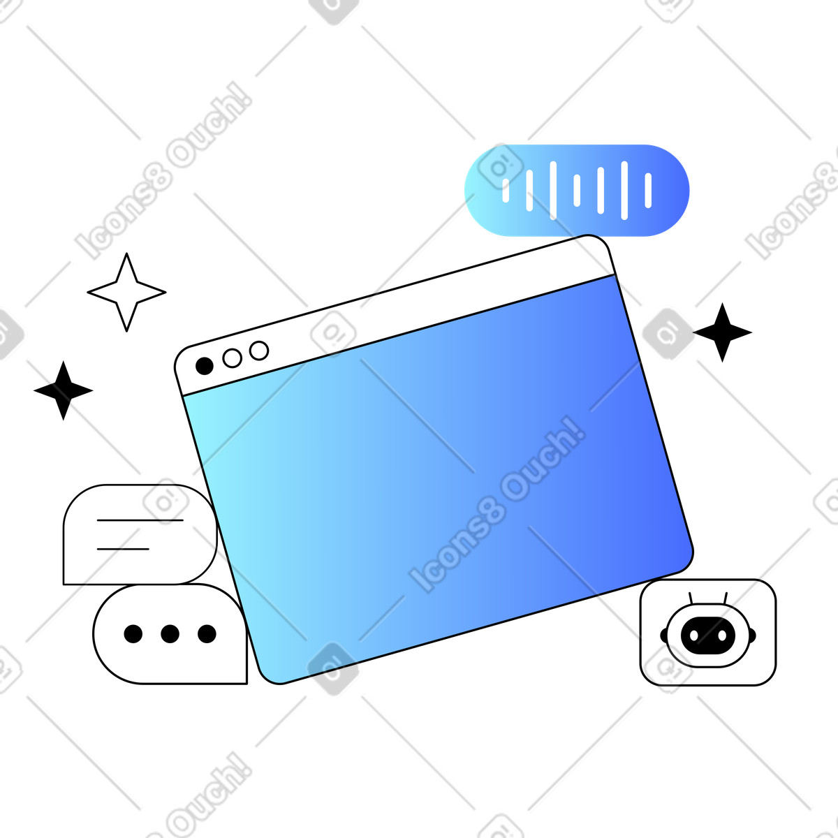 Speech bubbles and robot icon, Virtual assistant and AI chat system illustration in PNG, SVG