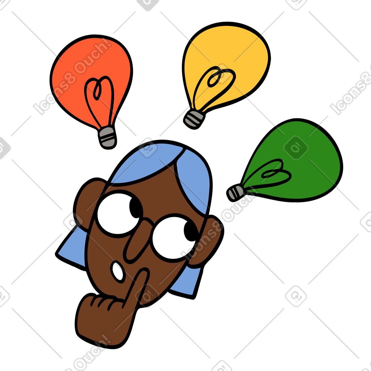 Woman brainstorming and choosing ideas illustration with clipart in PNG SVG GIF
