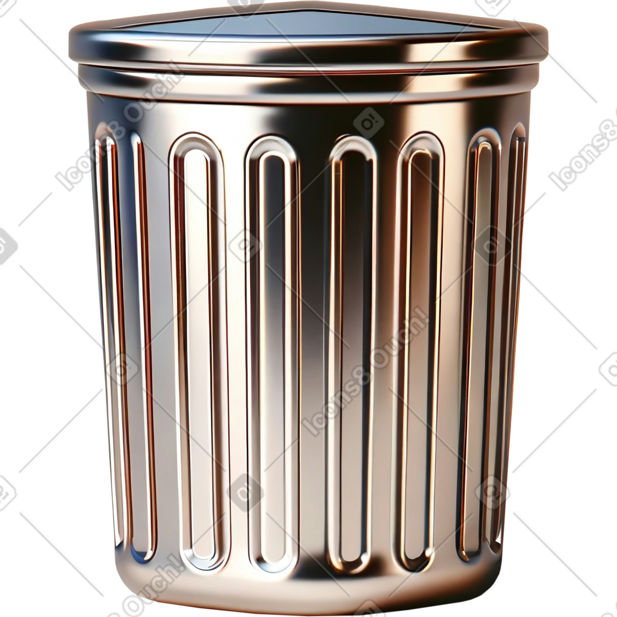 Silberner mülleimer-Illustration im 3D Mini-Stil als Download in PNG, SVG