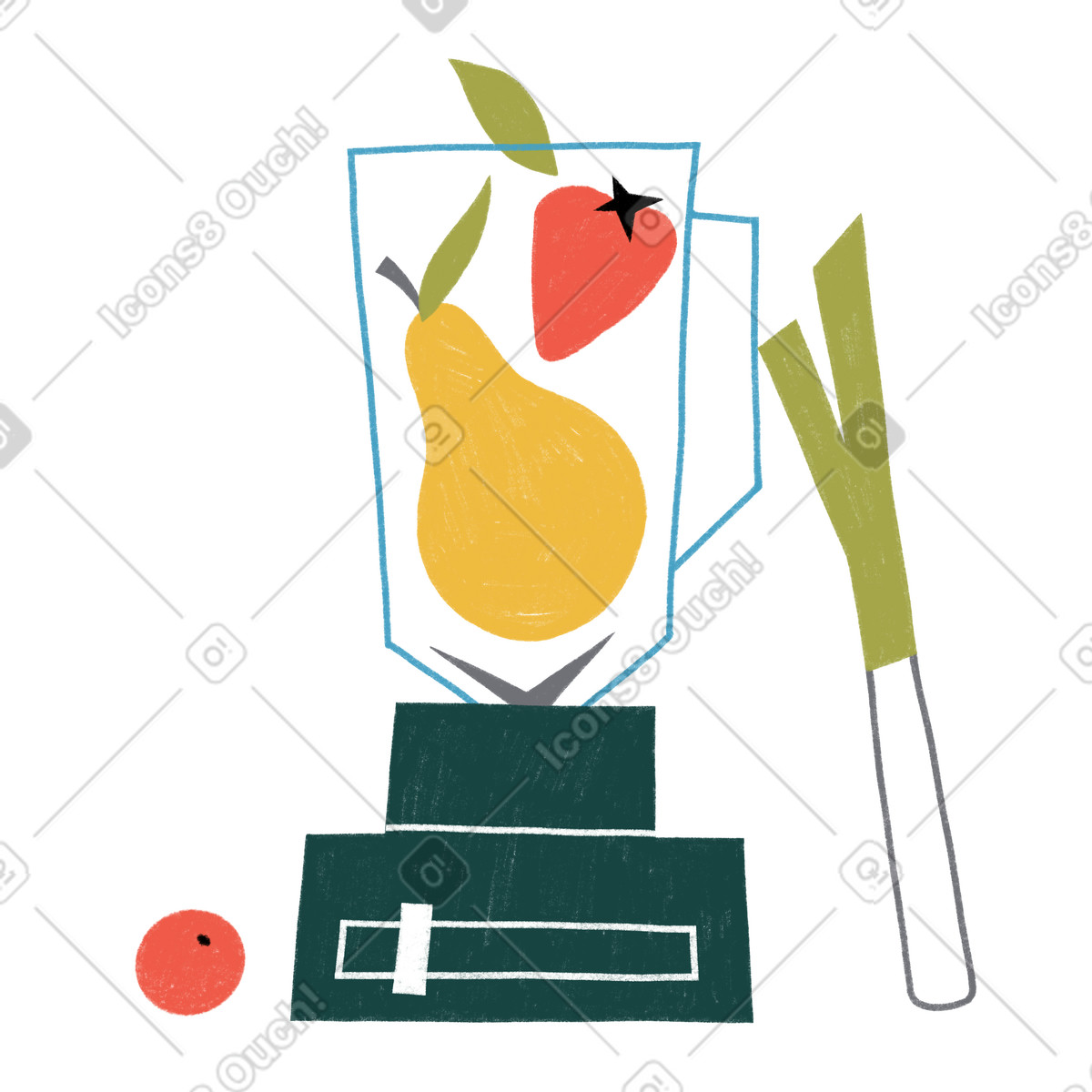 Delicious healthy fruits mix smoothie inside blender-Illustration im Tutti-Stil als Download in PNG, SVG