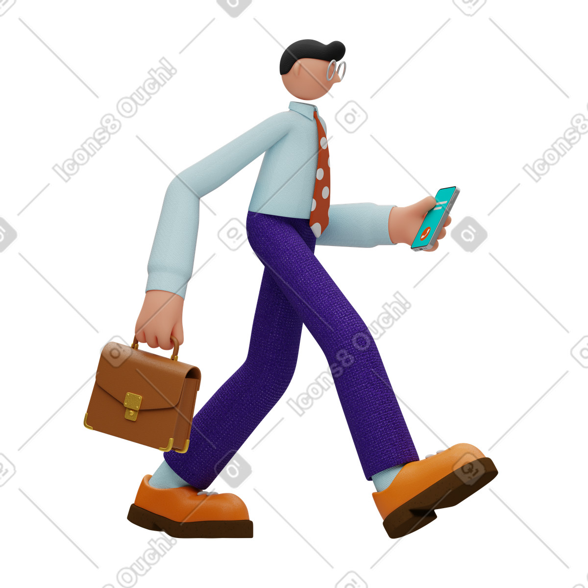 Ilustração de Homem de negócios com telefone e pasta caminhando em PNG e SVG