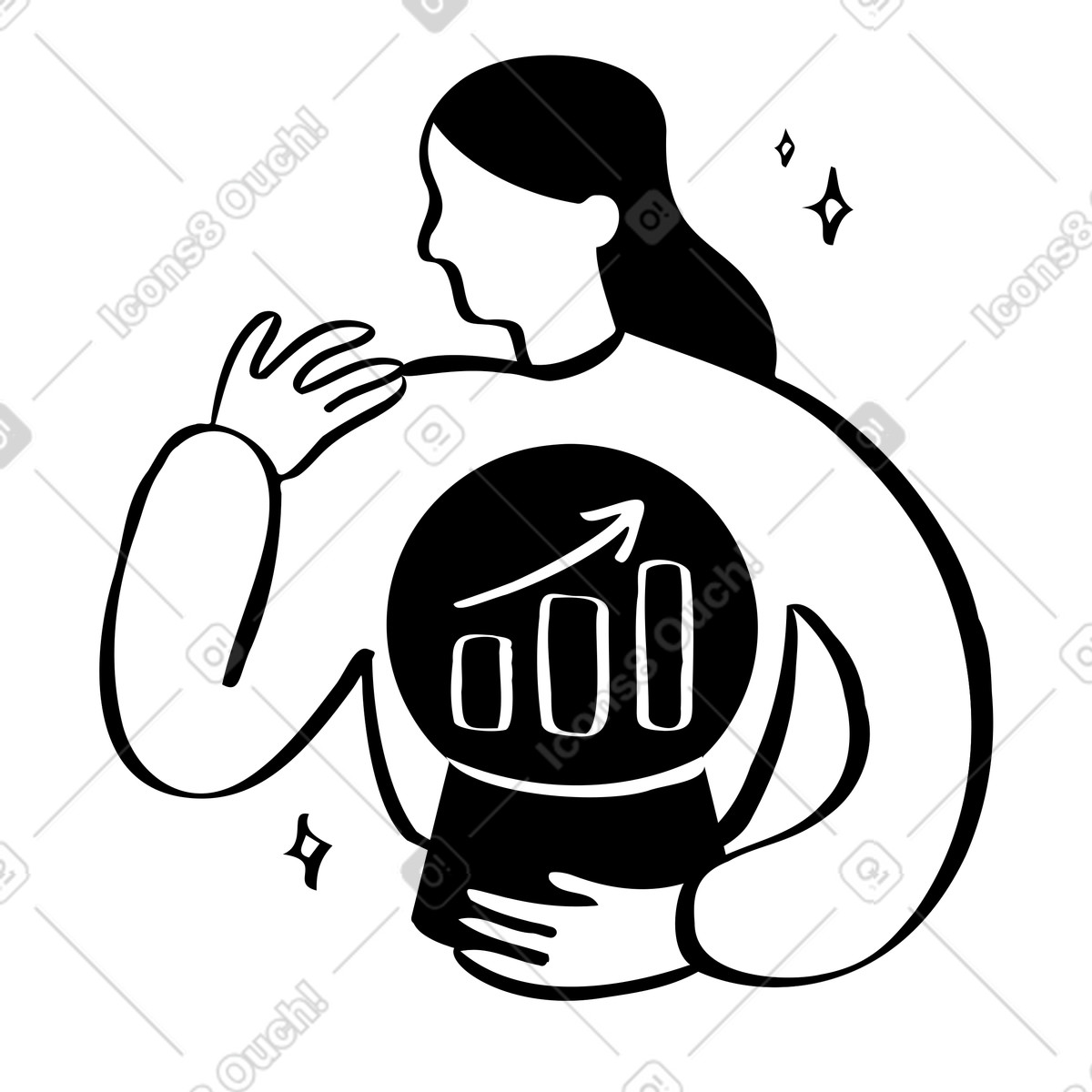 Woman doing predictive analytics and forecasting illustration in PNG, SVG