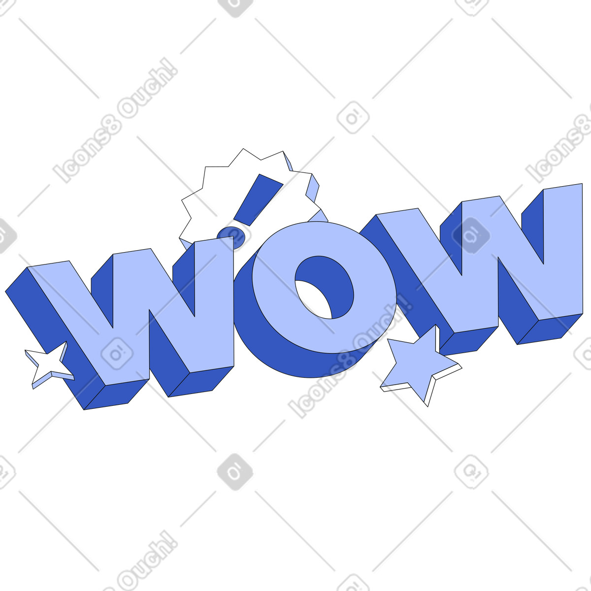 Lettering Wow! with exclamation mark and stars text illustration in PNG, SVG