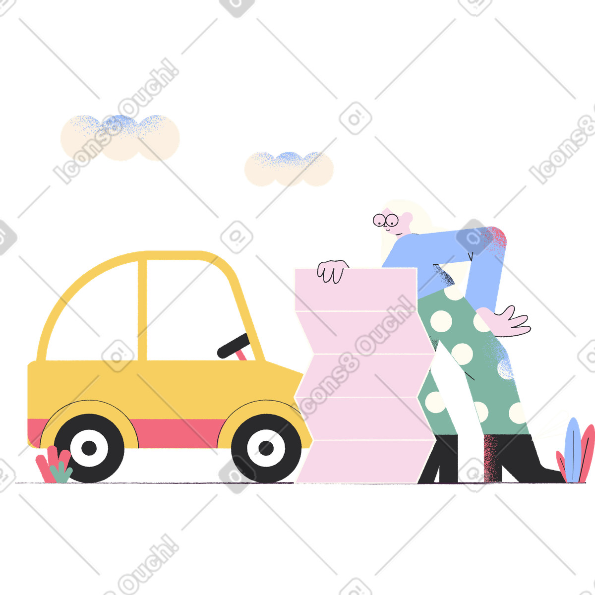 下载 Pablo 风格的 滞留的旅客在车旁查看地图 插画，支持 PNG、SVG 格式