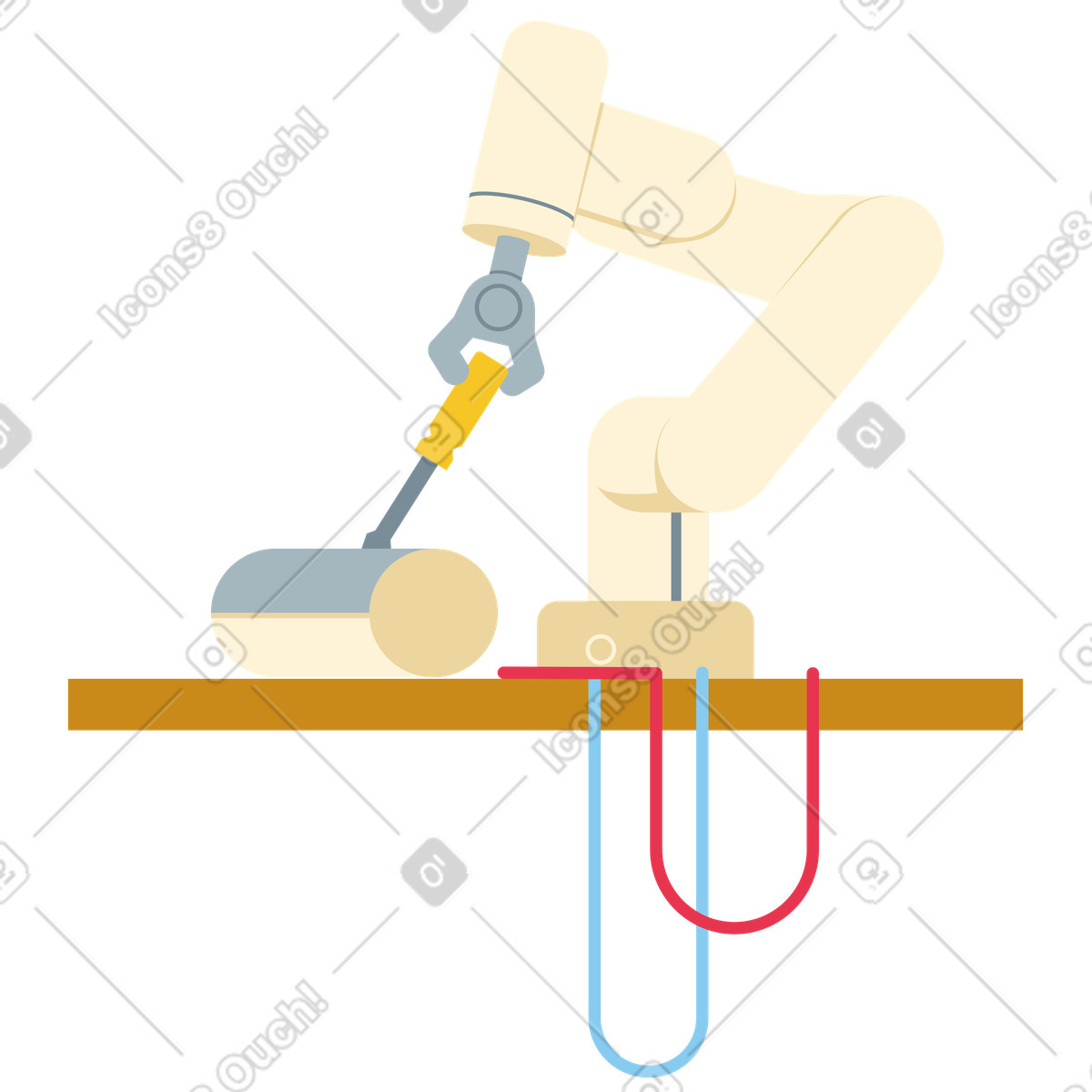 Robotic arm assembling mechanism illustration in Catchy style download in PNG, SVG