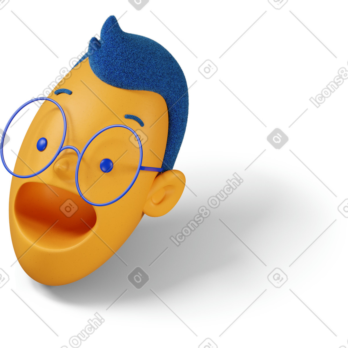 Three-quarter view of a boy's head with open mouth turned left illustration in 3D Buddy style download in PNG, SVG