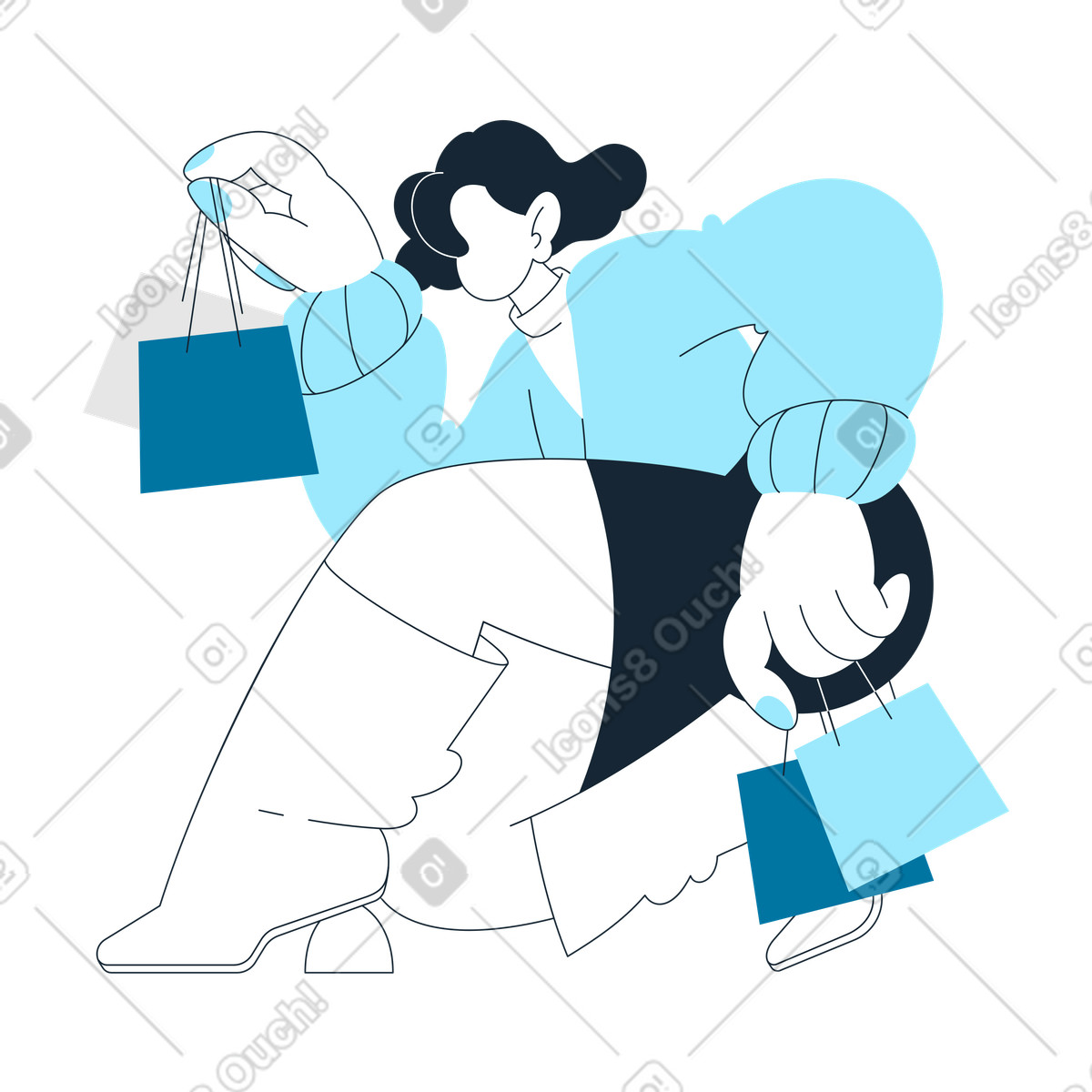 Woman with her purchases illustration in Indigo style download in PNG, SVG