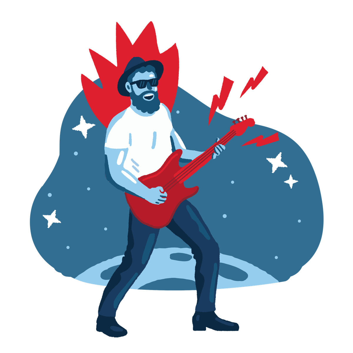 Ilustración Guitarrista interpretando música rock en estilo Cherry a descargar en PNG y SVG