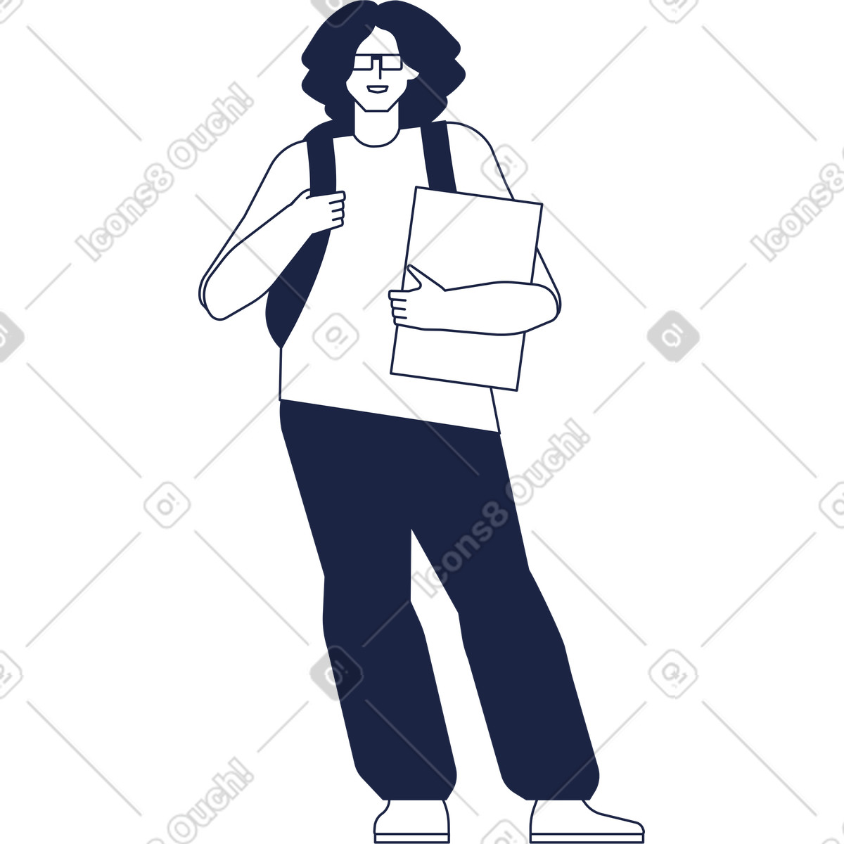 Ilustración Chica estudiante con carpeta de mochila en sus manos estilo Urban Line a descargar PNG y SVG
