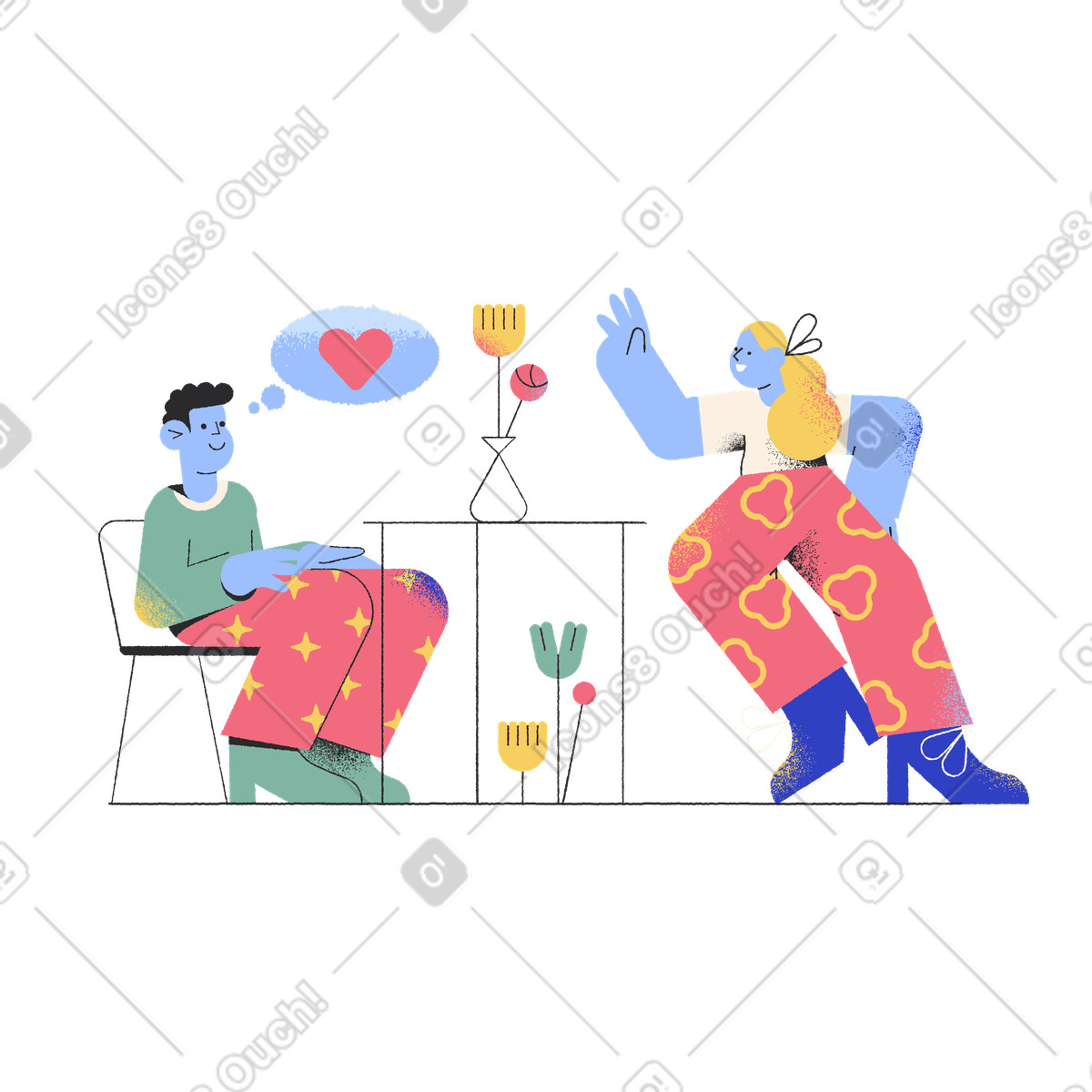 M&auml;dchen kam zu einem date mit kerl-Illustration in PNG, SVG