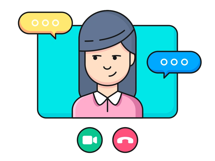 A woman in a video call interface - Gummy style illustration