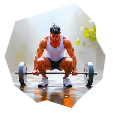 A dedicated athlete with a focused expression, wearing a fitted athletic tank top and shorts, is performing sumo squats in the rain. The athlete's strong legs and defined muscles are prominently visible as they lower down into the squat position. Rain droplets are falling around them, creating a dynamic atmosphere, while puddles form on the ground beneath their feet. The background is blurred with hints of green foliage and gray clouds, emphasizing the intensity of the workout despite the rainy conditions.