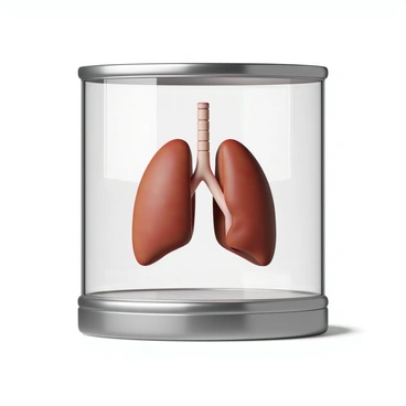3D lungs showcased in a glass case, like a museum exhibit