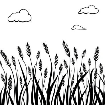 A vast field filled with tall stalks of wheat swaying gently. The wheat is displayed in intricate detail, showcasing its individual heads and structure. The sky above is filled with a subtle texture, indicating soft clouds scattered across. The wind creates a dynamic movement in the wheat, giving a sense of flow across the field.