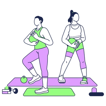 Two friends are positioned back-to-back on exercise mats, engaged in a partnered workout. Each friend has their legs raised and bent at the knees, while leaning slightly back for support. They are both holding a medicine ball at chest level, ready to perform Russian twists. The friend on the left has short hair and is wearing a tank top and leggings, while the friend on the right has long hair tied in a ponytail, dressed in a fitted workout shirt and shorts. Their arms are angled outward as they rotate their torsos to the left and right, maintaining synchronization in their movements. The surrounding area features exercise equipment such as dumbbells and a water bottle.