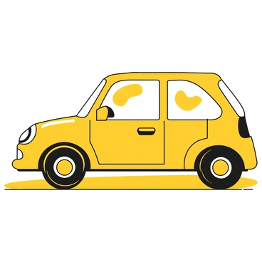 A car constructed from various geometric shapes, including triangles, circles, and rectangles. The exterior features sharp lines and abstract outlines, creating a dynamic and modern appearance. The car is shown from a side view, highlighting its angular design and unique silhouette. The tires are circular and bold, positioned firmly on the ground. The windows are represented with smooth, curved shapes, adding to the abstract aesthetic.