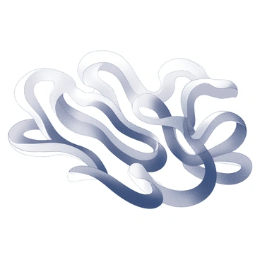 A series of flowing lines that undulate and create a wave-like pattern. The lines are gracefully curved and intertwine with one another, forming a rhythmic composition. The arrangement of the lines gives a sense of movement and fluidity, leading the eye through the design. The overall appearance is dynamic and engaging, with varying thicknesses of the lines contributing to the depth of the pattern.