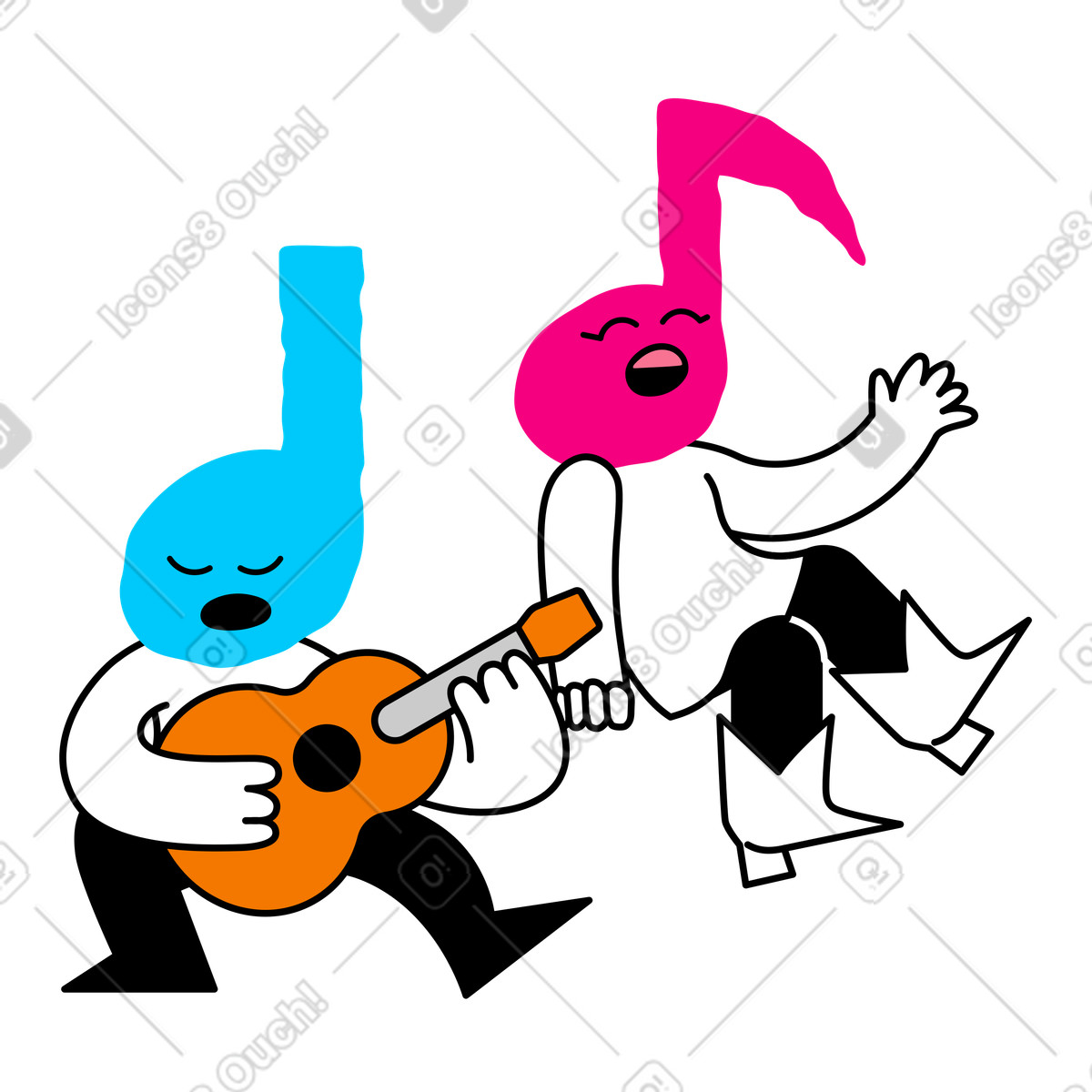 Characters singing and playing guitar illustration in Giggle style download in PNG, SVG