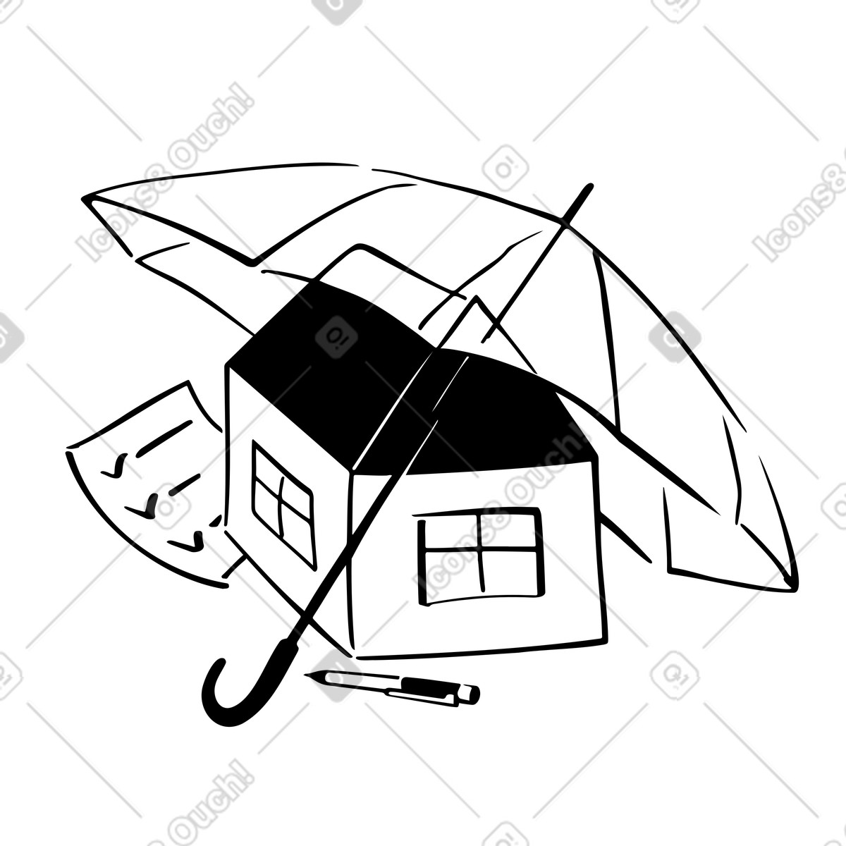 Umbrella Insurance for Real Estate illustration in Line style download in PNG, SVG