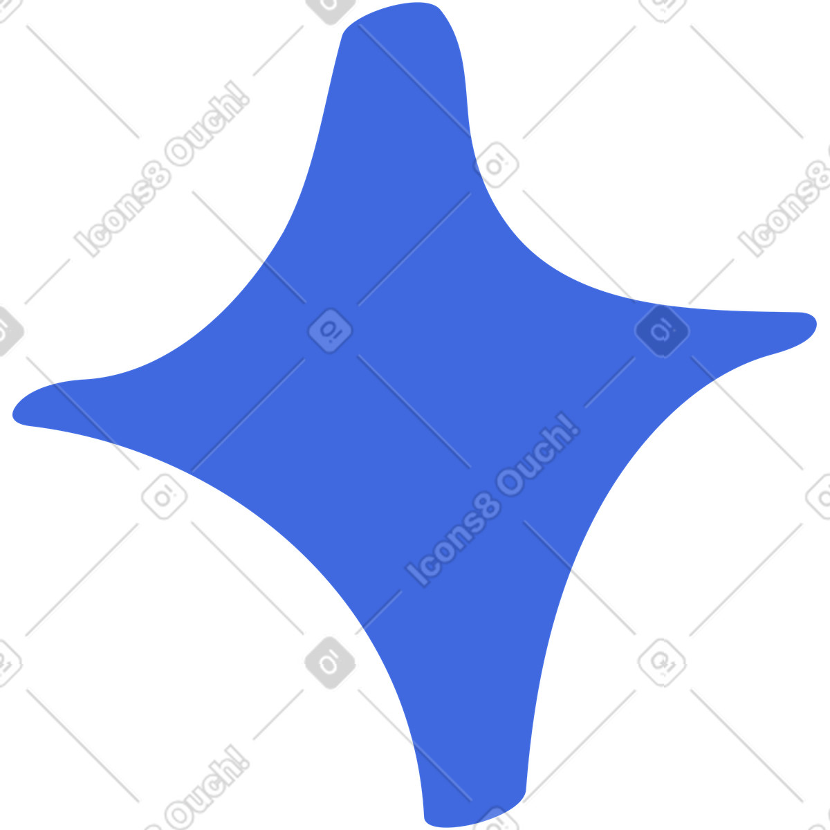 Sparkle blue four pointed organic star shape minimal decorative symbol illustration in Ballpoint Pen style download in PNG, SVG