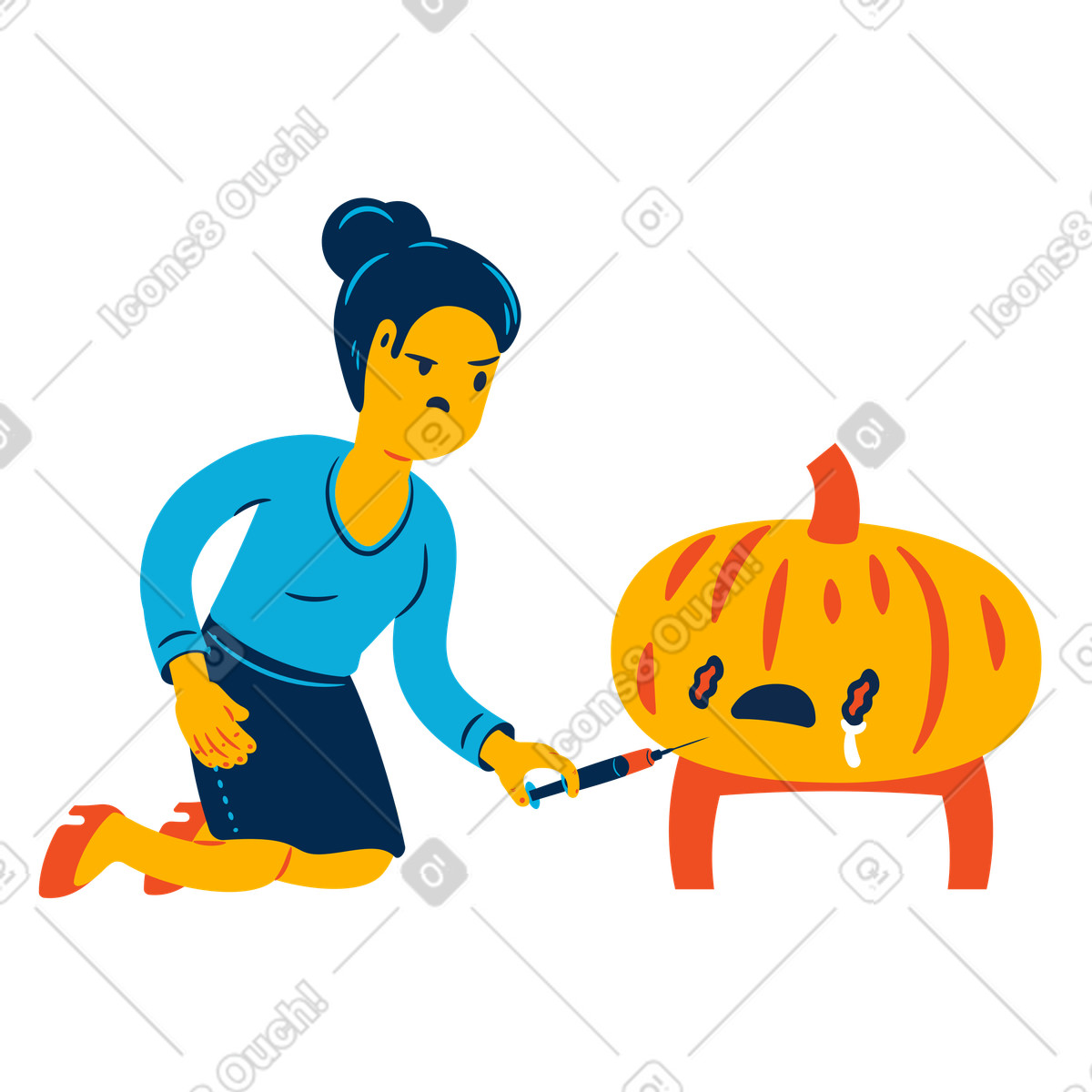 下载 Flame 风格的 制作转基因南瓜的女人 插画，支持 PNG、SVG 格式