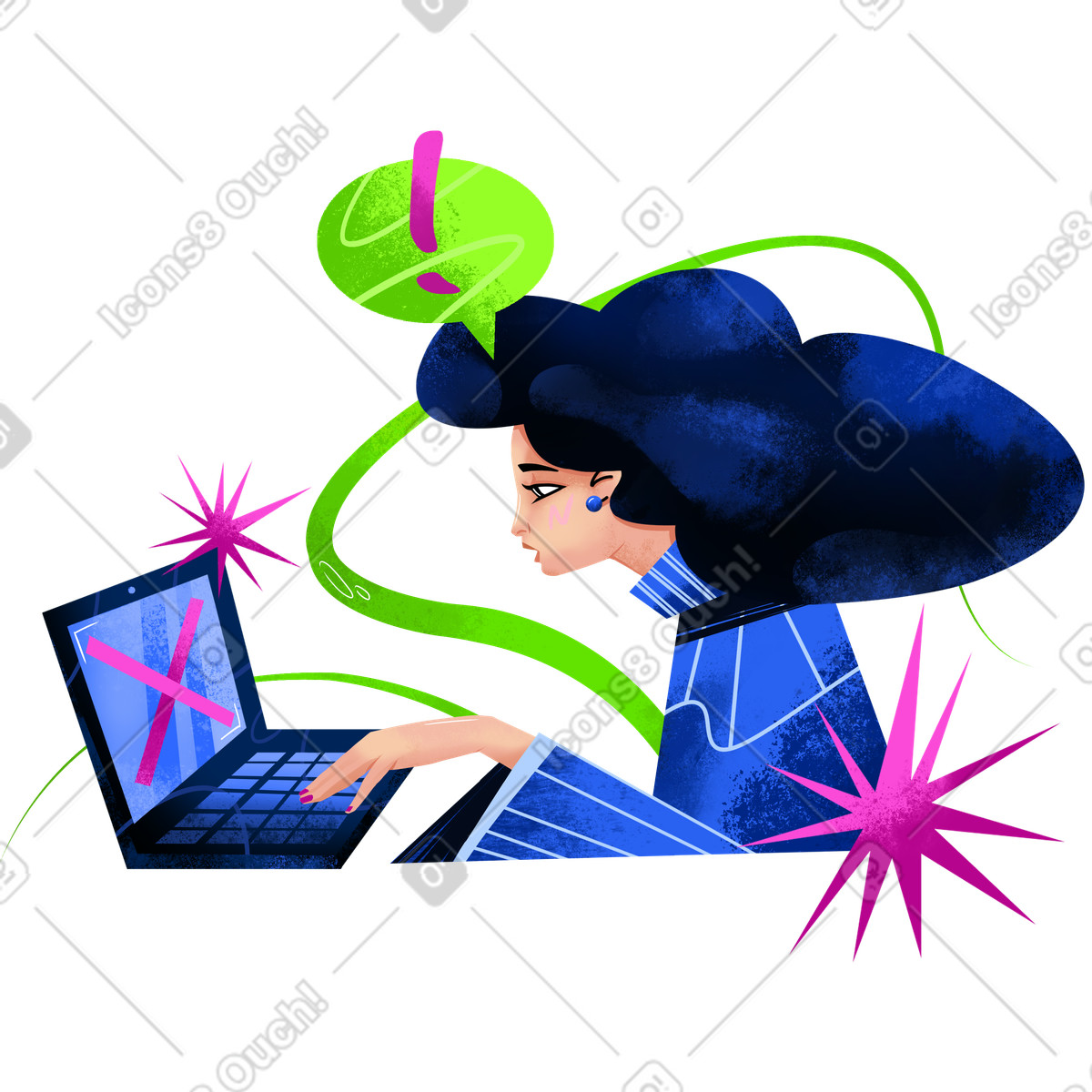 Woman working on a computer illustrazione in stile Flare scarica in PNG, SVG
