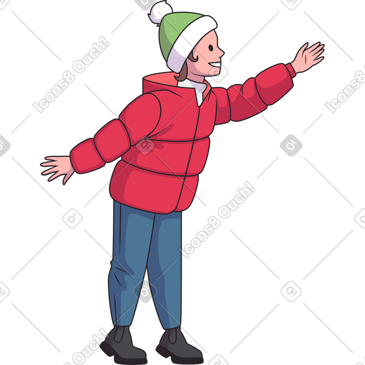 Ilustração de Happy child in red winter jacket em no estilo Eastwood para baixar em PNG, SVG