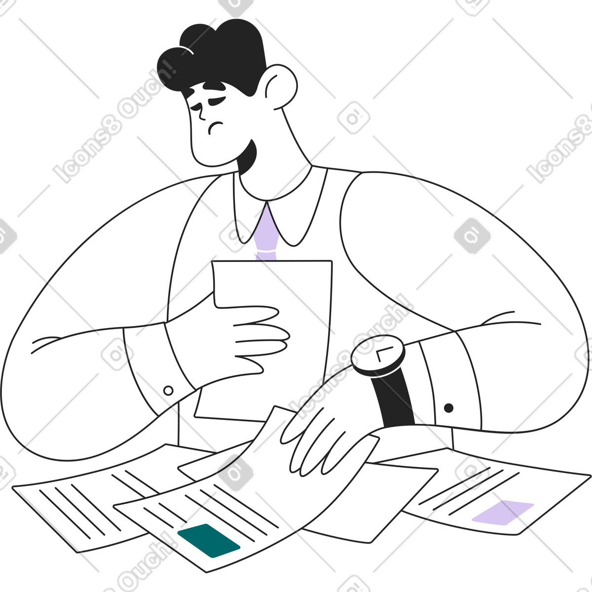 Man looking for the right page illustration in Sammy Line style download in PNG, SVG
