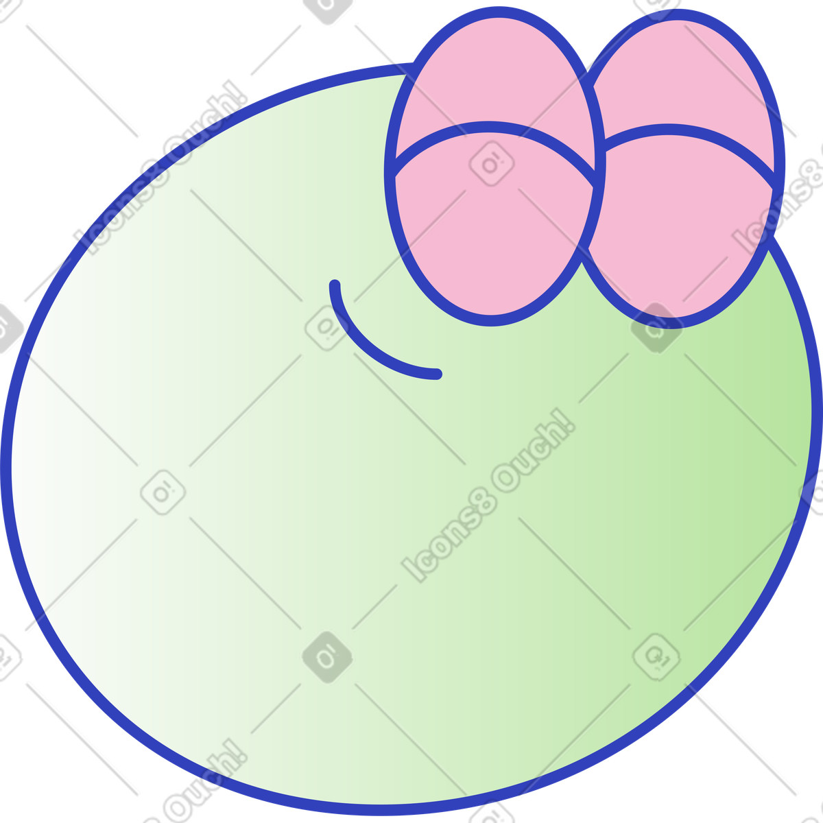 Round green character with closed eyes illustration in Eyeful style download in PNG, SVG