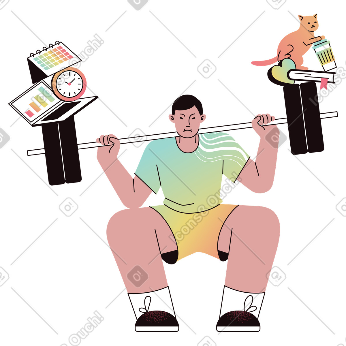 Weightlifter balancing tasks, Work-life balance-Illustration im Delight-Stil als Download in PNG, SVG