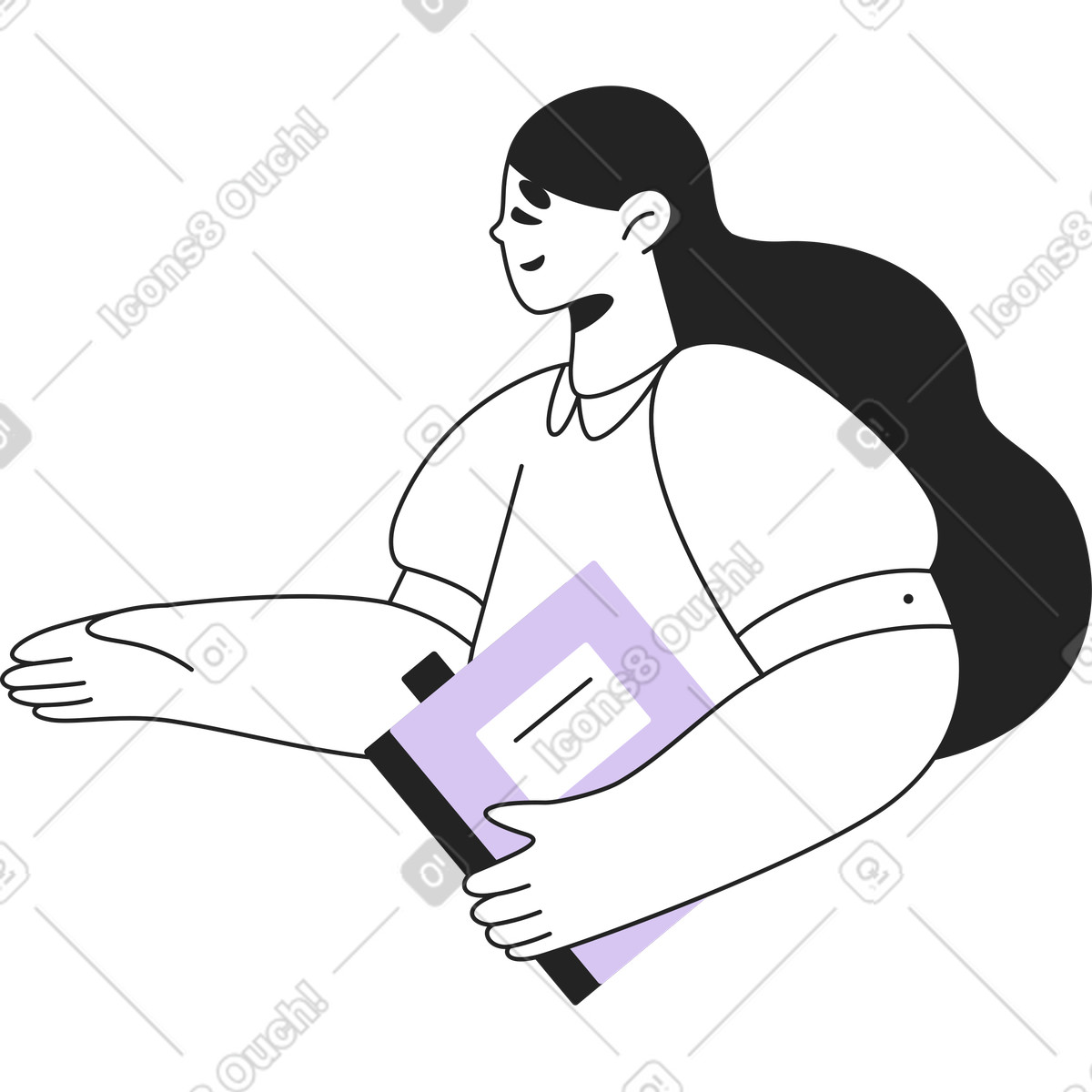 Ilustração de Mulher com um livro na mão em no estilo Sammy Line para baixar em PNG, SVG