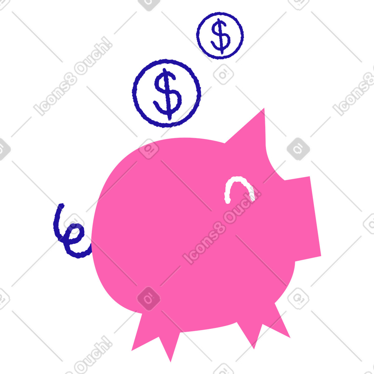 Illustration Tirelire avec des pièces en dollars dans le style Whimsy à télécharger aux formats PNG, SVG