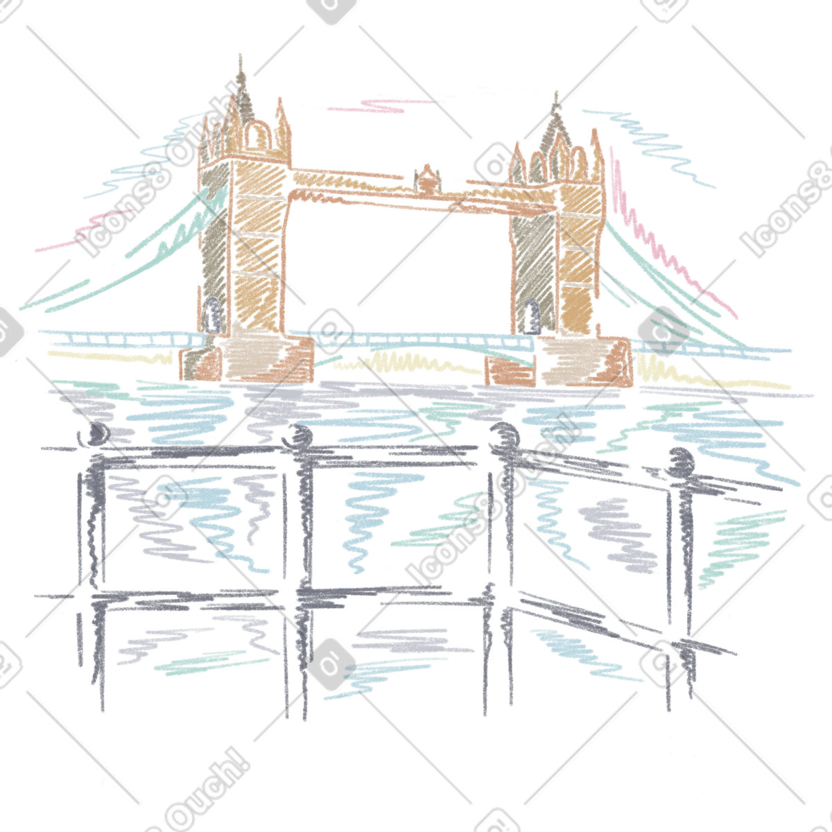 Background with Tower Bridge in London illustration in PNG, SVG