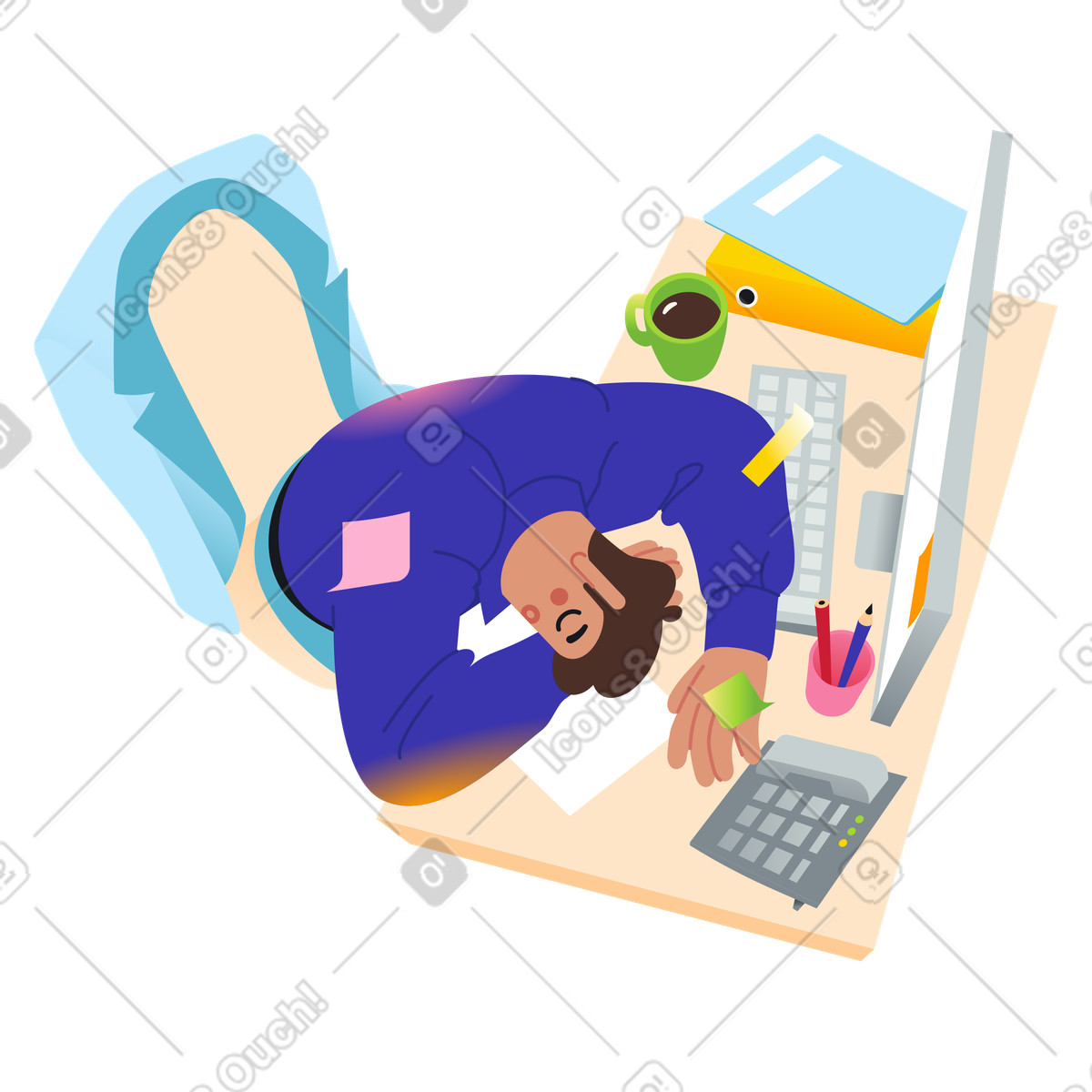 Office worker sleeping on his desk illustration clipart for workspace GIF graphics