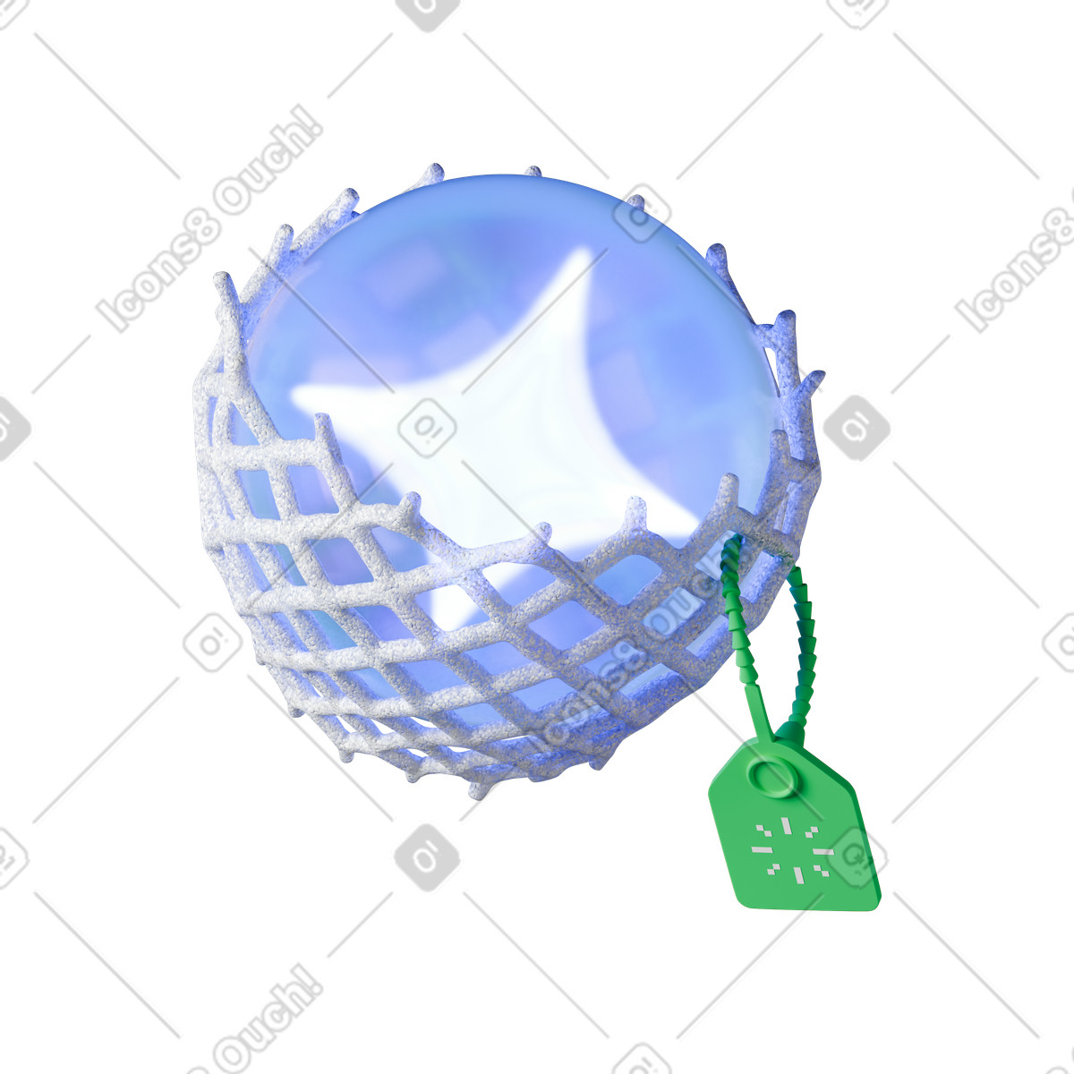 Ai sphere in packaging net illustration 3D Stickle style download PNG, SVG