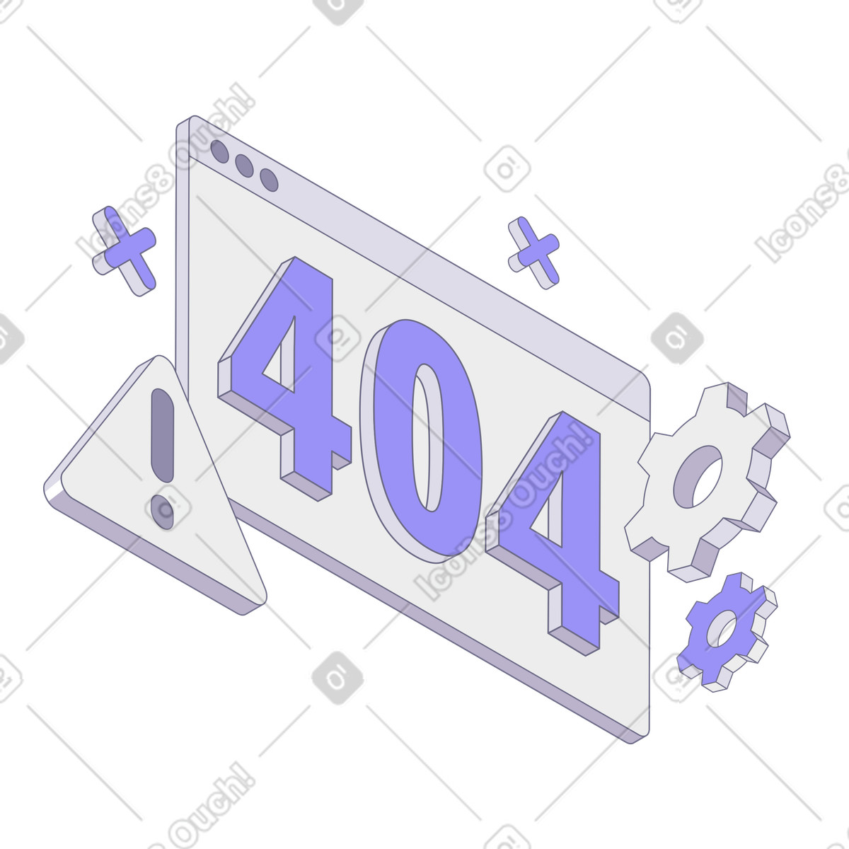 404 error page with alert sign and gears, Maintenance or broken link illustration in PNG, SVG