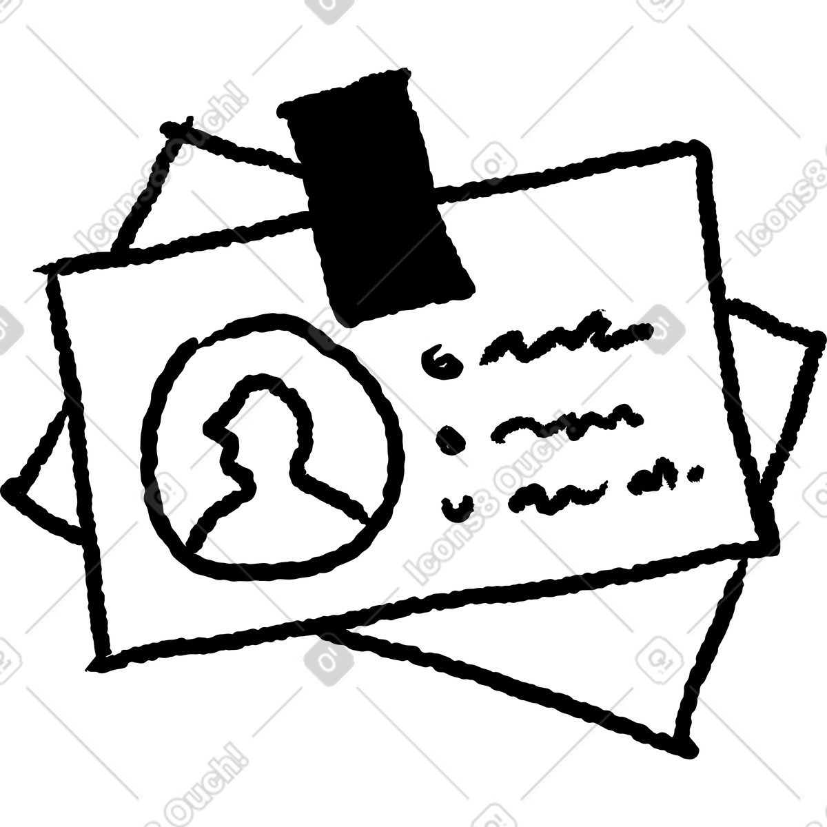 Ilustração de Employee id card doodle with profile silhouette and contact information em no estilo Black Chalk para baixar em PNG, SVG