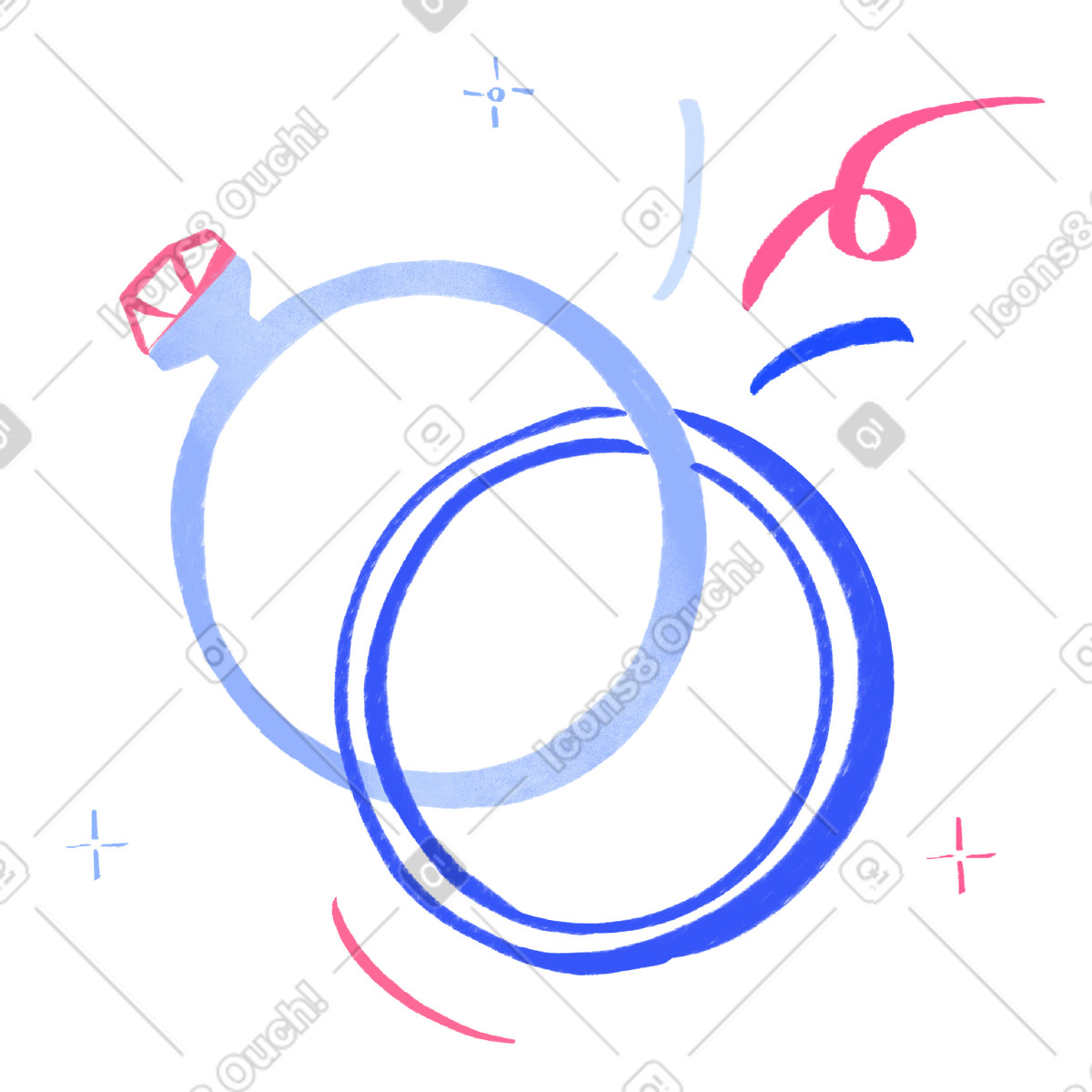 Two wedding rings and fireworks illustrazione in stile Quirky scarica in PNG, SVG