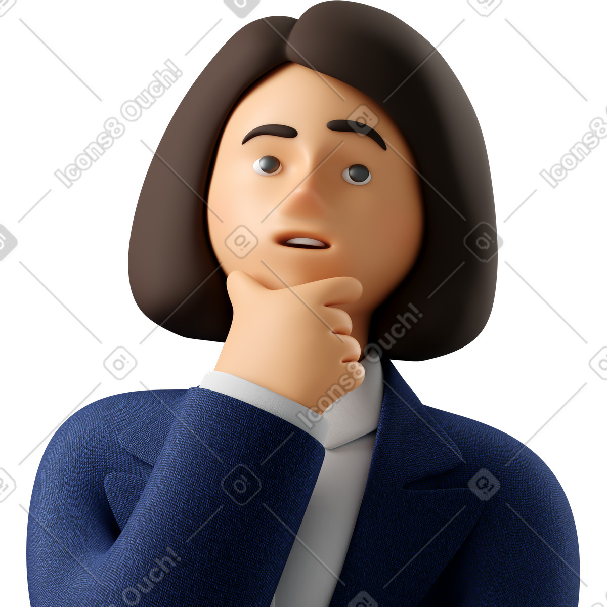 Close up of pondering businesswoman in blue suit illustrazione stile 3D Business scarica PNG, SVG
