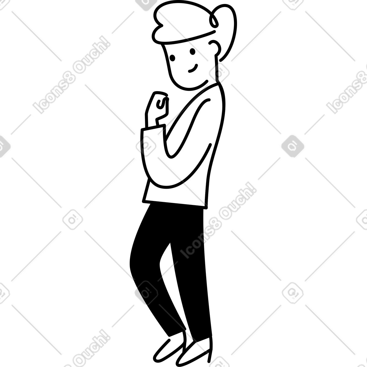 Ilustração de Сonfident businesswoman smiling with raised fist gesture em no estilo Notion Line Art para baixar em PNG, SVG