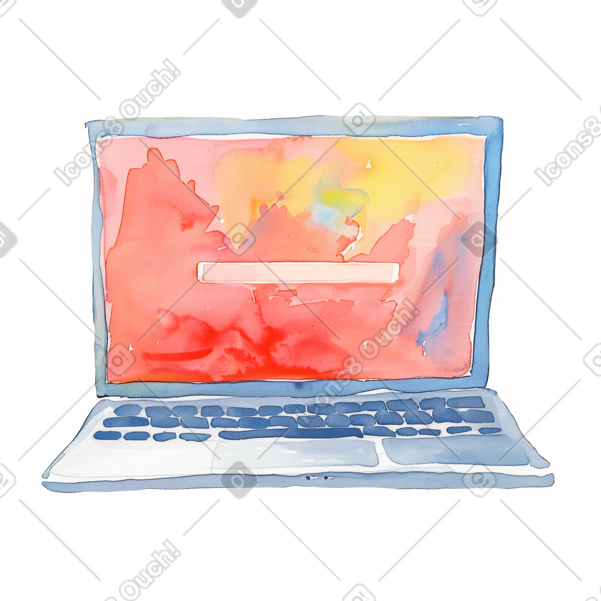 Watercolor スタイルの 検索バー付きのノートパソコンを開く のイラストをPNG、SVG形式でダウンロード