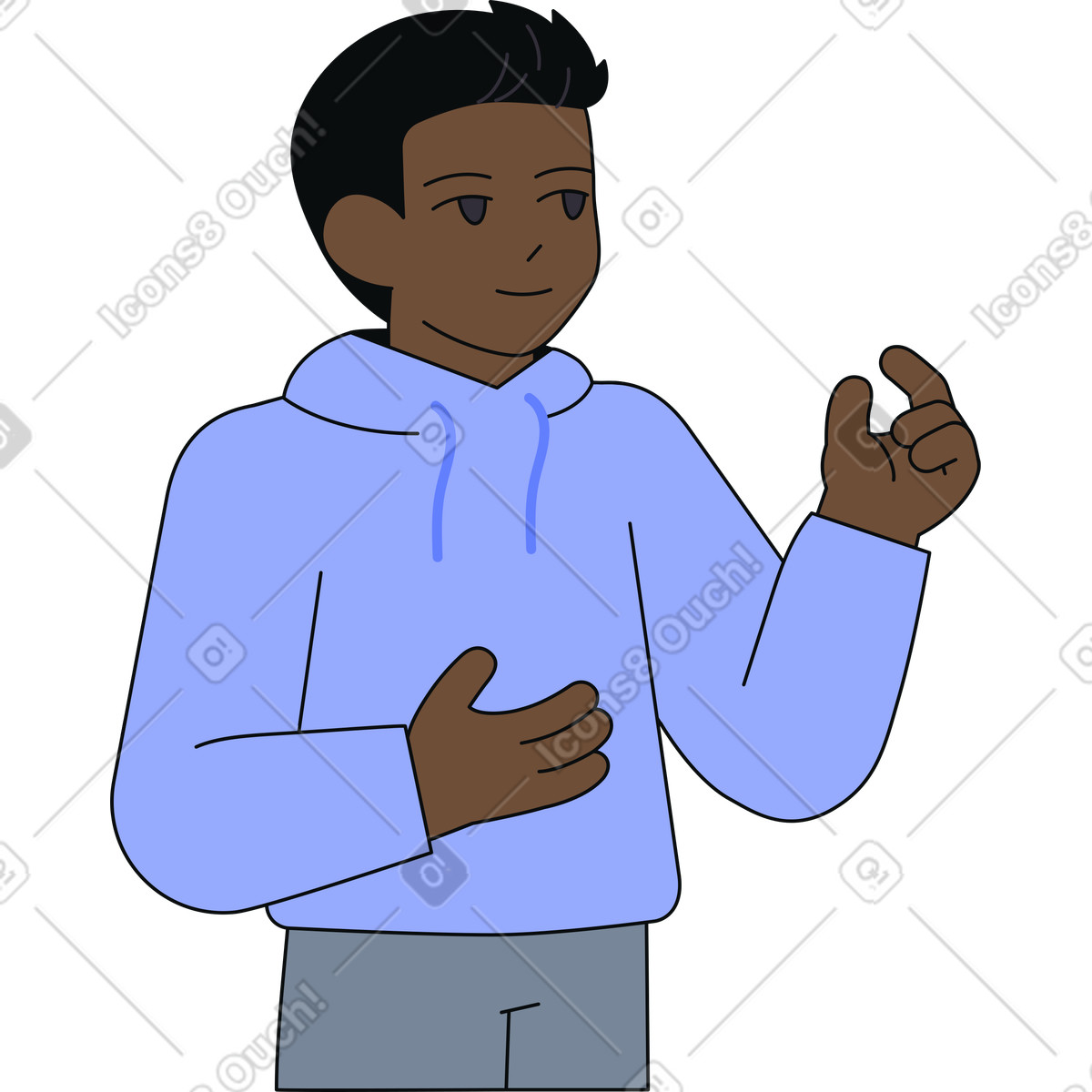 Presenter thinking or explaining illustration in Teko style download in PNG, SVG