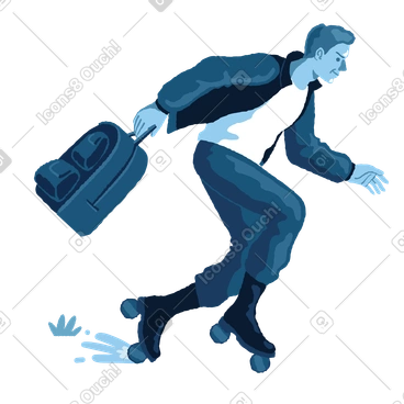 Man on roller-skates with the backpack in hand PNG, SVG