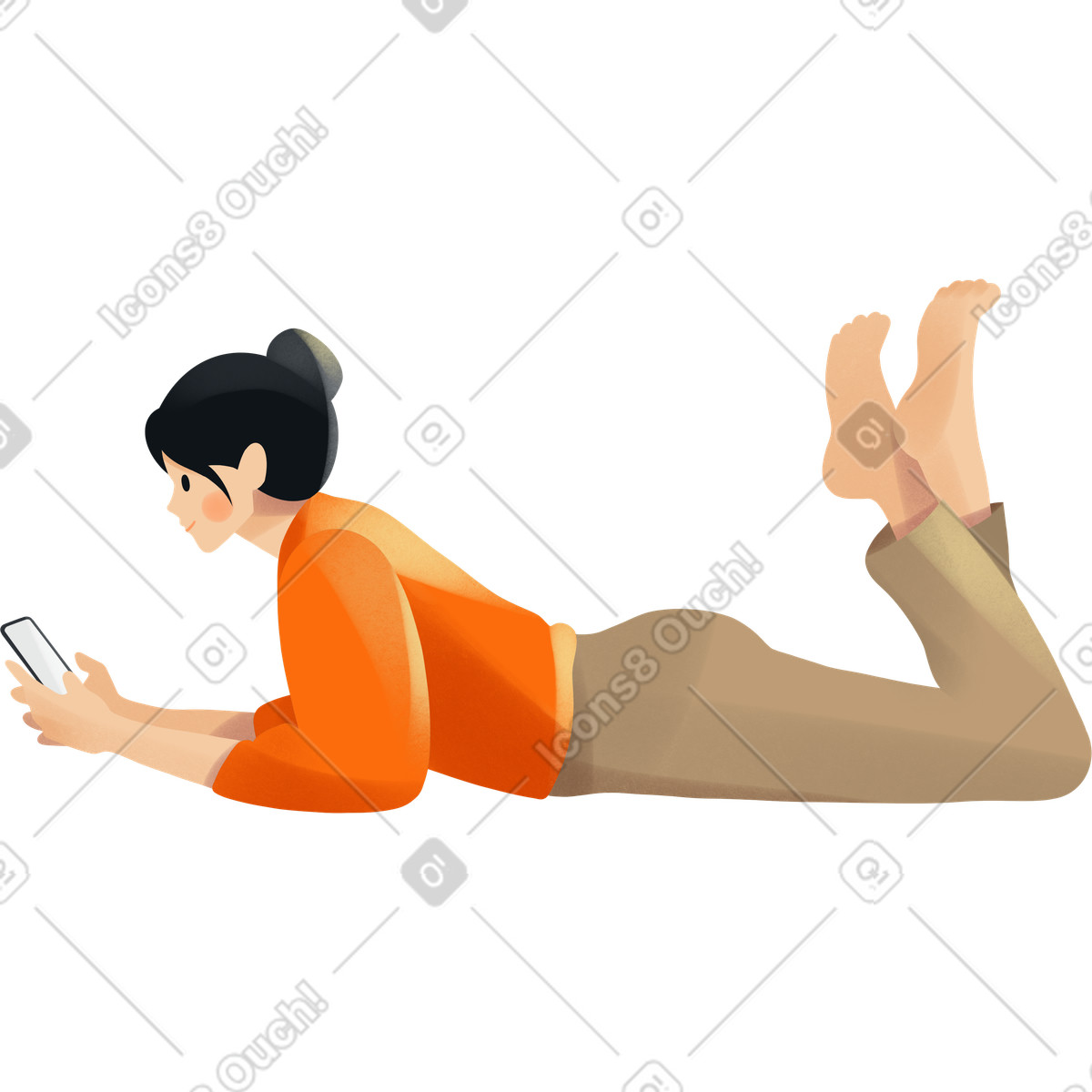 Ilustração de Young woman lies with a phone in her hands em no estilo Shine para baixar em PNG, SVG