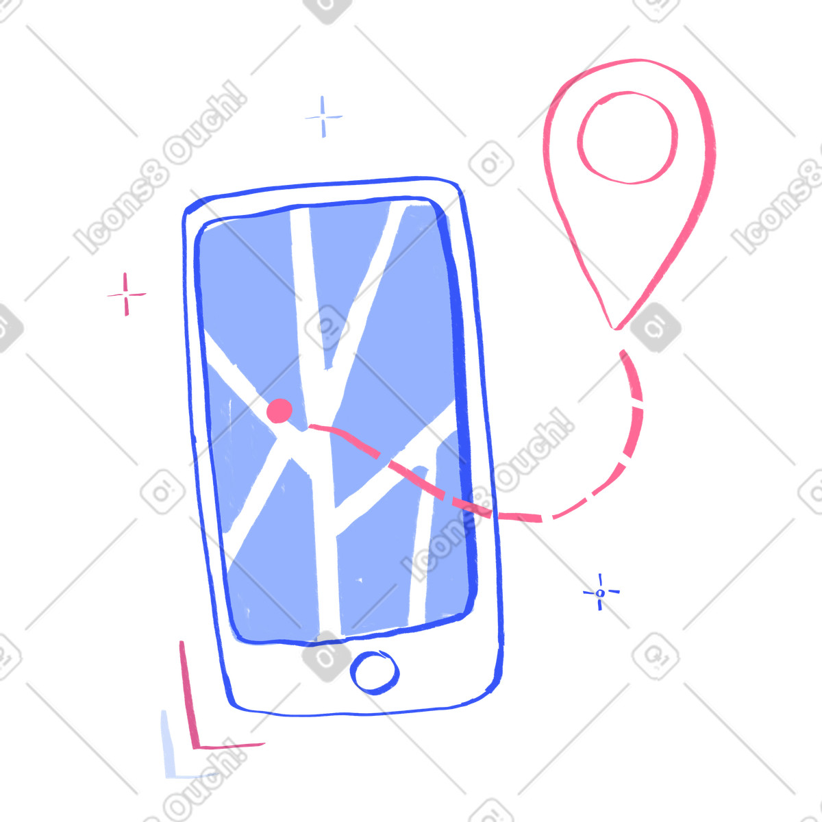 Иллюстрация Приложение gps на телефоне в стиле Quirky — скачать в форматах PNG, SVG