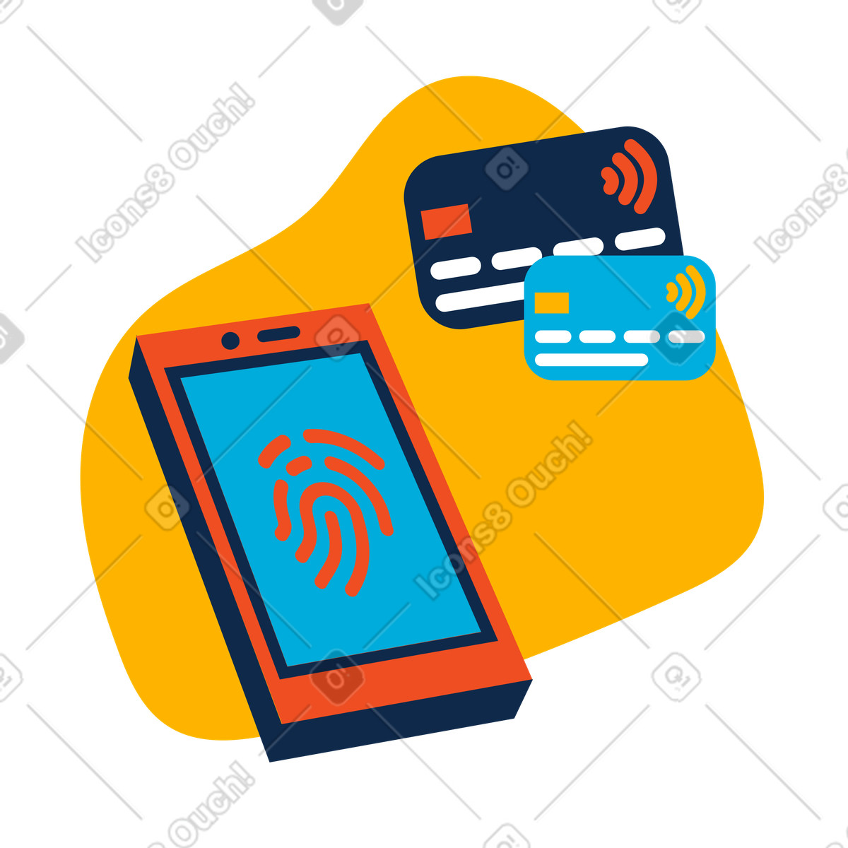 Pagamento tramite verifica della carta touch id illustrazione in stile Flame scarica in PNG, SVG