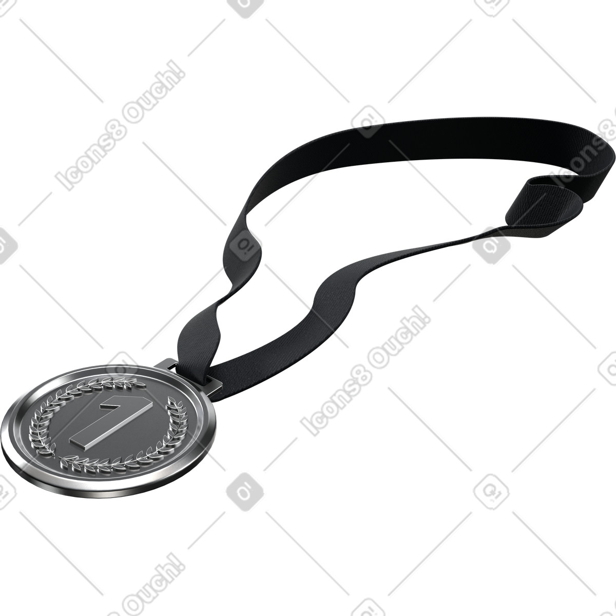 First place silver medal, recognition and success achievement illustration in 3D Pro style download in PNG, SVG