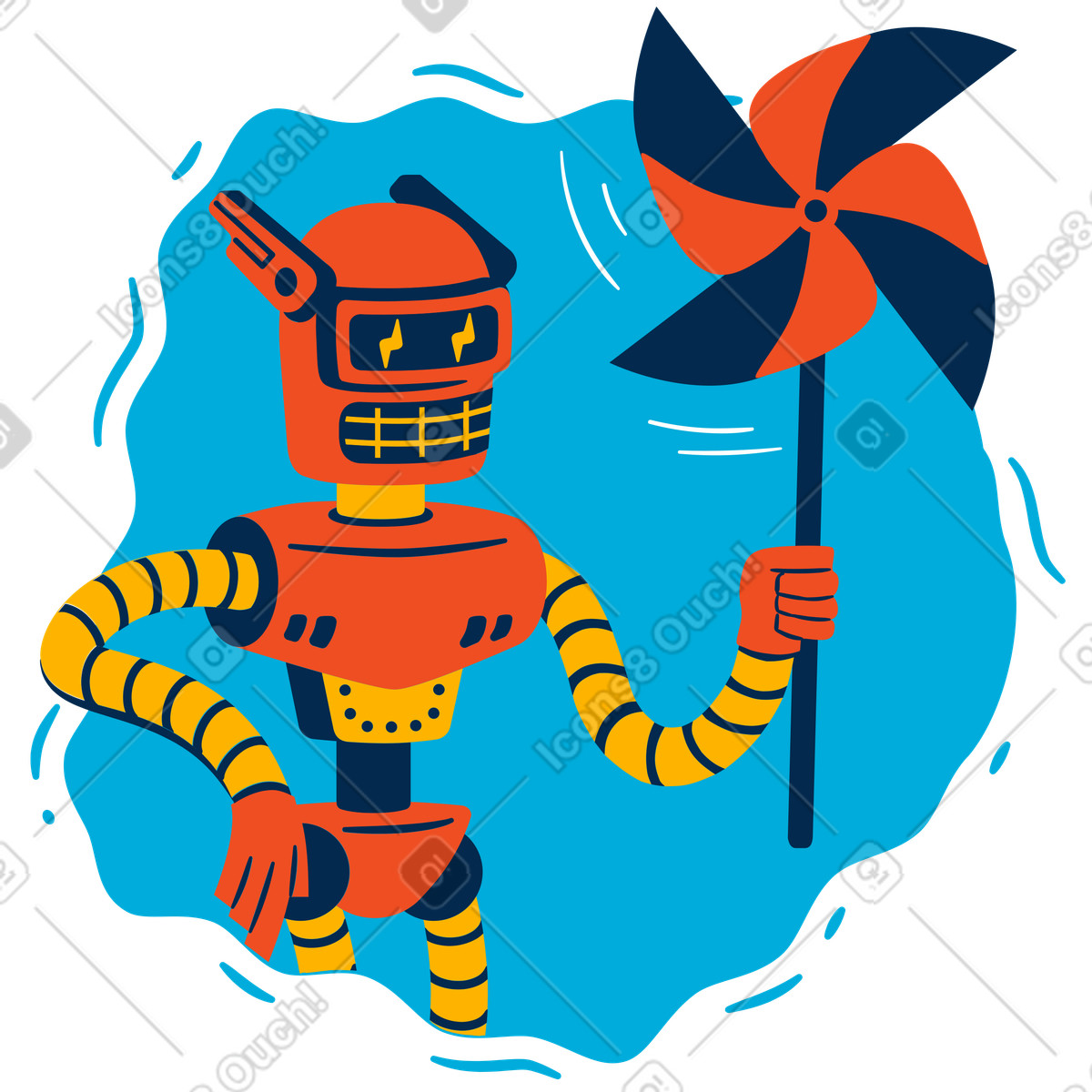 Robot charging by wind energy illustration in PNG, SVG