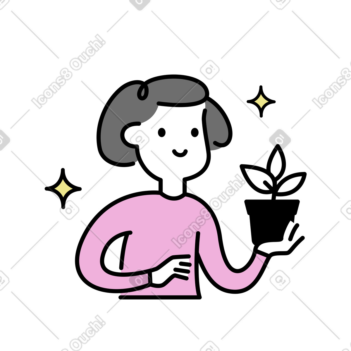 下载 Mochi 风格的 手里拿着盆栽的女孩 插画，支持 PNG、SVG 格式